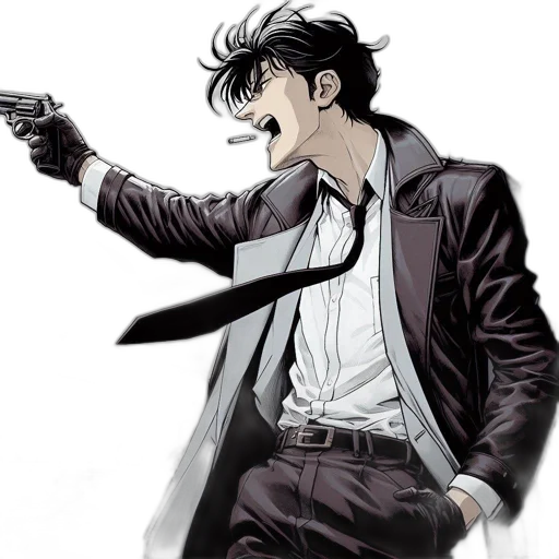 jacket, weapon, staff, comic book art transparent PNG cut-out