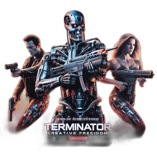 concept art, comic book art, 3d render, terminator transparent PNG cut-out