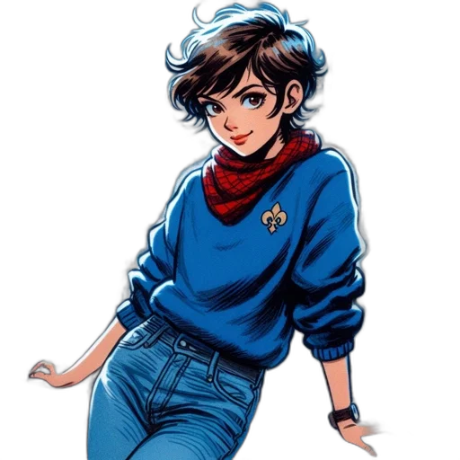 jacket, staff, robot, comic book art transparent PNG cut-out