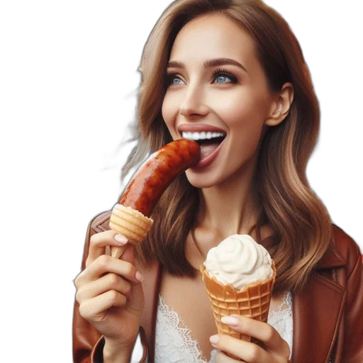 food, photorealistic, young, woman transparent PNG cut-out