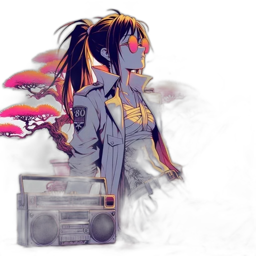 cyberpunk, concept art, anime, vaporwave transparent PNG cut-out