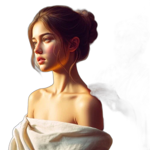 dress, face, oil painting, photorealistic transparent PNG cut-out