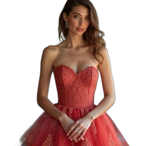 dress, jewelry, photorealistic, red transparent PNG cut-out