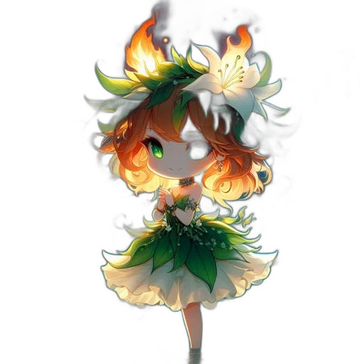 dress, flower, staff, crown transparent PNG cut-out