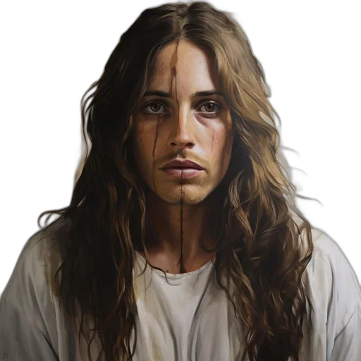 face, hair, photorealistic, oil painting transparent PNG cut-out