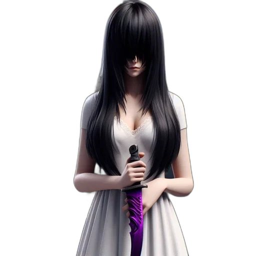 dress, staff, hair, weapon transparent PNG cut-out