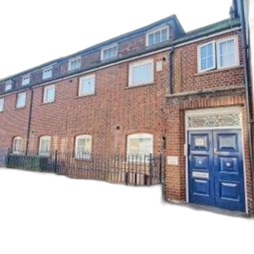building, city street, red-brick, blue transparent PNG cut-out