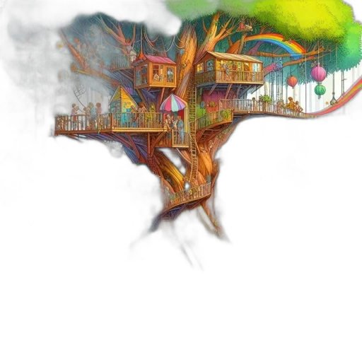 tree, building, concept art, fantasy art transparent PNG cut-out
