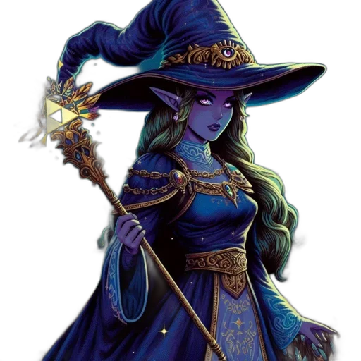 staff, hat, dress, fantasy art transparent PNG cut-out