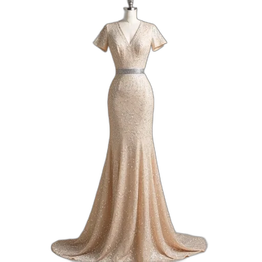 dress, earth tones, beige, floor-length transparent PNG cut-out