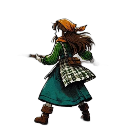 dress, jacket, staff, hat transparent PNG cut-out