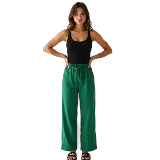 green, earth tones, woman, standing transparent PNG cut-out
