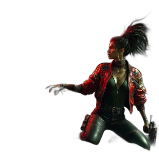 jacket, hair, concept art, cyberpunk transparent PNG cut-out