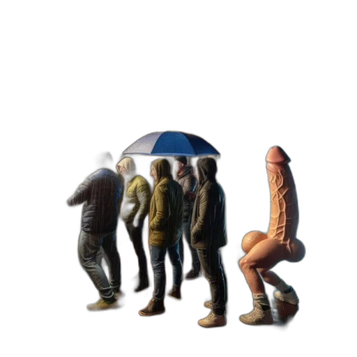umbrella, jacket, staff, hat transparent PNG cut-out