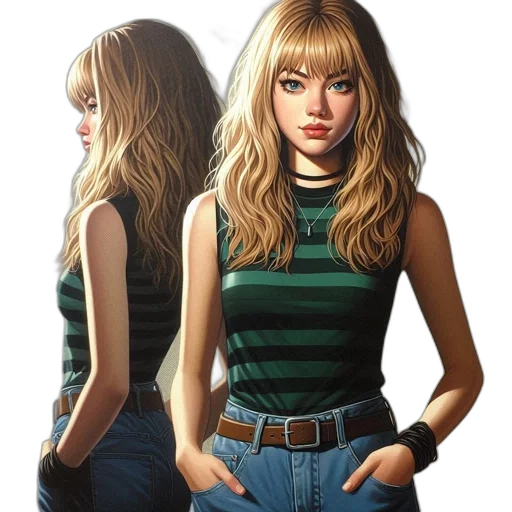 hair, dress, jacket, comic book art transparent PNG cut-out