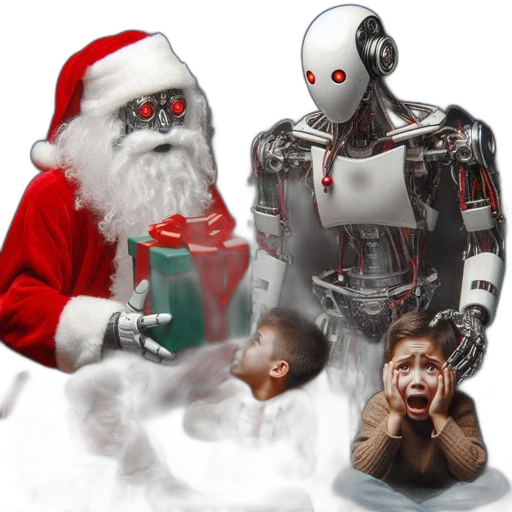 robot, concept art, traditional, santa transparent PNG cut-out