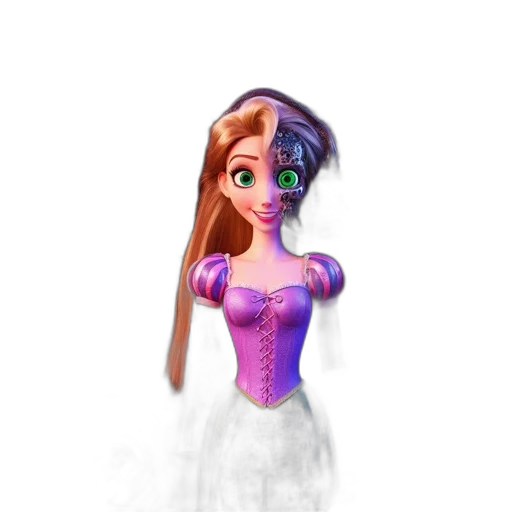 dress, crown, hair, staff transparent PNG cut-out