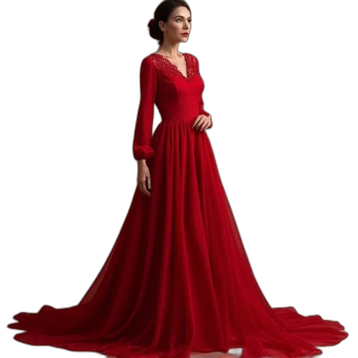 dress, red, long, sleeve transparent PNG cut-out