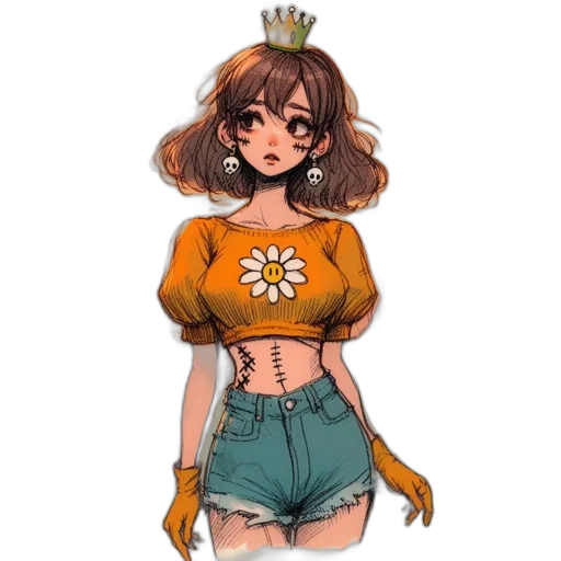 crown, flower, dress, staff transparent PNG cut-out