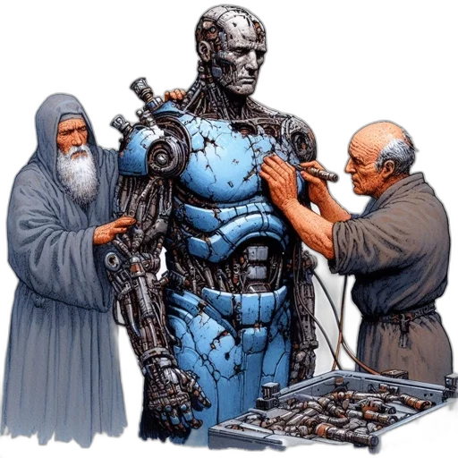 robot, concept art, comic book art, two transparent PNG cut-out