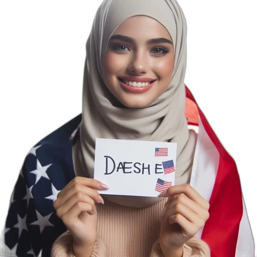 woman, beige, hijab, holds transparent PNG cut-out