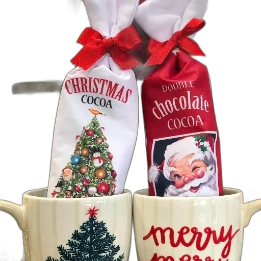 two, mugs, christmas-themed, decorations transparent PNG cut-out