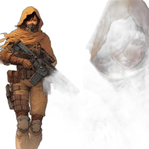 mask, jacket, face, weapon transparent PNG cut-out