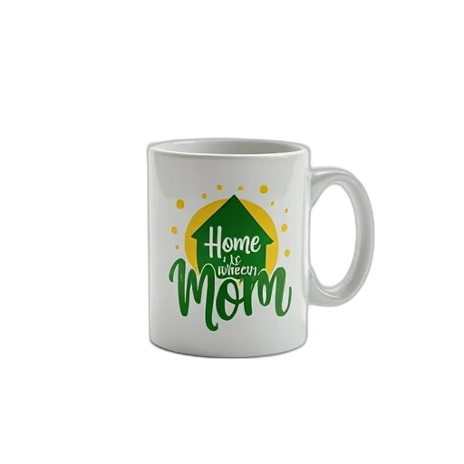 white, ceramic, mug, green transparent PNG cut-out
