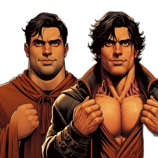 comic book art, concept art, earth tones, two transparent PNG cut-out