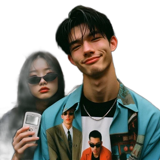 jacket, face, photorealistic, vaporwave transparent PNG cut-out