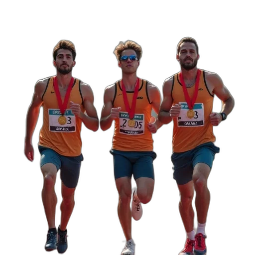 three, men, medals, track transparent PNG cut-out