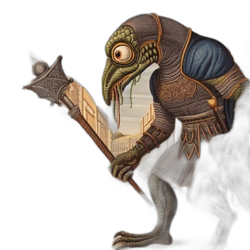 creature, dragon, mask, staff transparent PNG cut-out