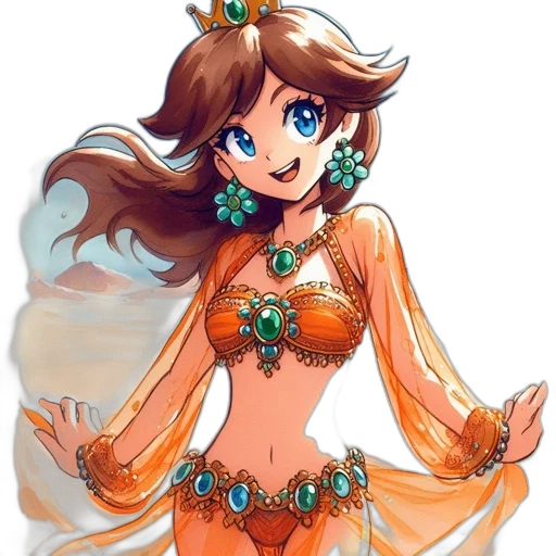 dress, crown, jewelry, staff transparent PNG cut-out