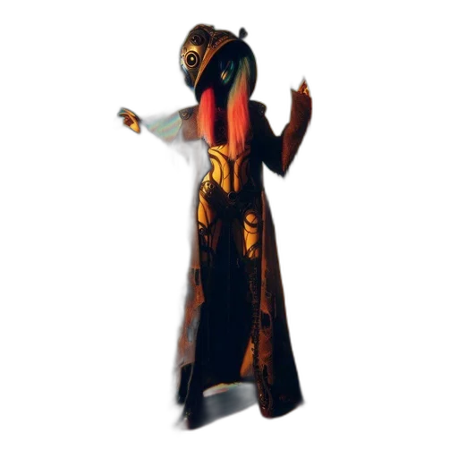 mask, dress, staff, creature transparent PNG cut-out