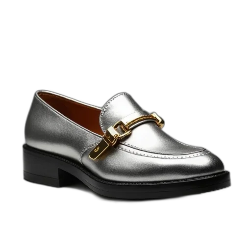 shoes, photorealistic, silver, loafer transparent PNG cut-out