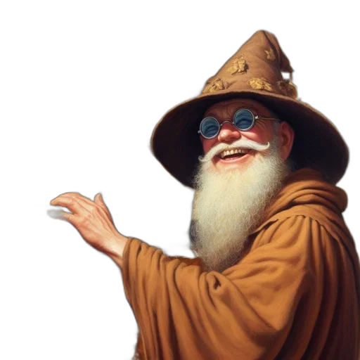 hat, staff, face, creature transparent PNG cut-out