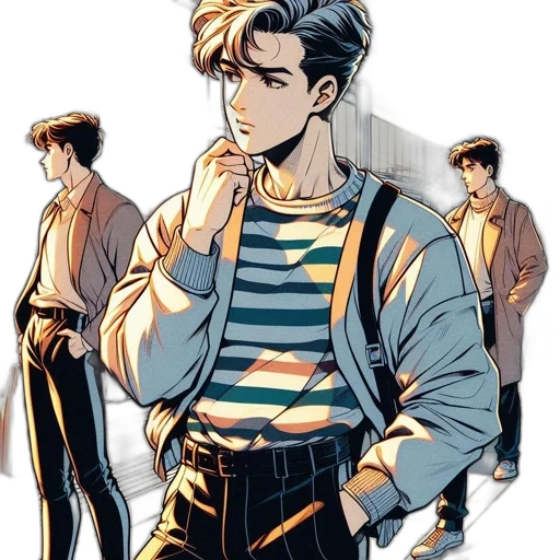 jacket, staff, comic book art, cartoon transparent PNG cut-out