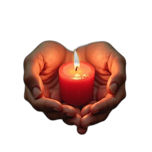 photorealistic, fire, candle, hands transparent PNG cut-out