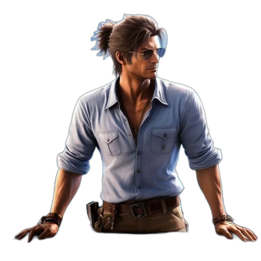 staff, jacket, hair, weapon transparent PNG cut-out