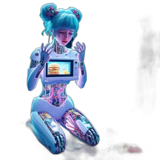 robot, cyberpunk, concept art, vaporwave transparent PNG cut-out