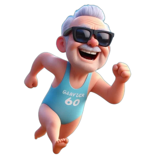 3d render, cartoon, concept art, elderly transparent PNG cut-out