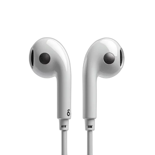 pair, white, earphones, metallic transparent PNG cut-out