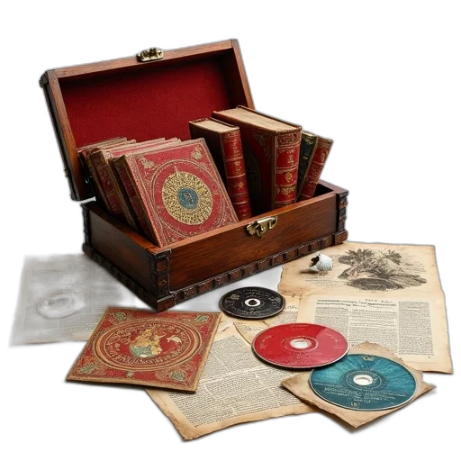 collection, fantasy, books, cds transparent PNG cut-out