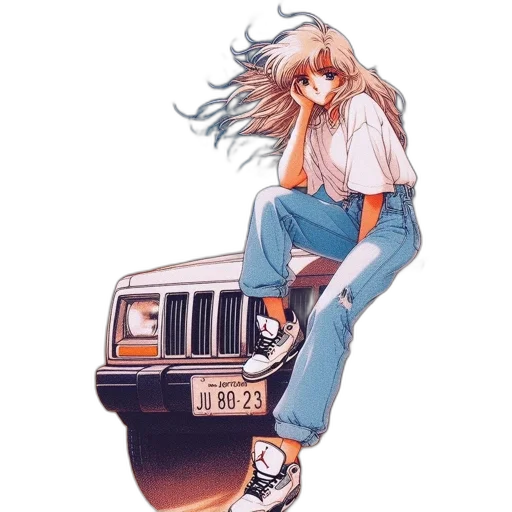 car, shoes, jacket, hair transparent PNG cut-out