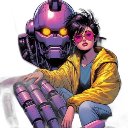 robot, jacket, comic book art, cyberpunk transparent PNG cut-out