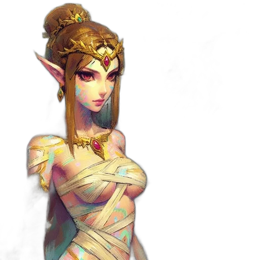 dress, crown, jewelry, staff transparent PNG cut-out