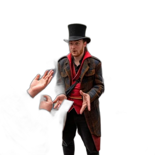 staff, jacket, hat, weapon transparent PNG cut-out