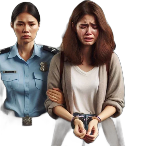 distressed, woman, escorted, two transparent PNG cut-out