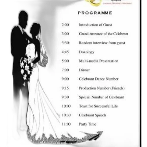 wedding, program, black, white transparent PNG cut-out