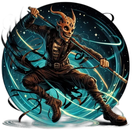 mask, dragon, staff, fantasy art transparent PNG cut-out
